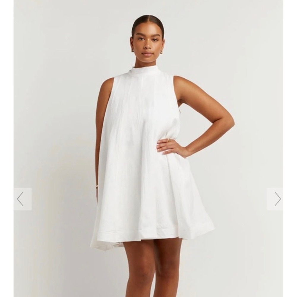 Banana Republic Womens White Cotton Poplin Ruffle Mock Neck Mini Dress XS